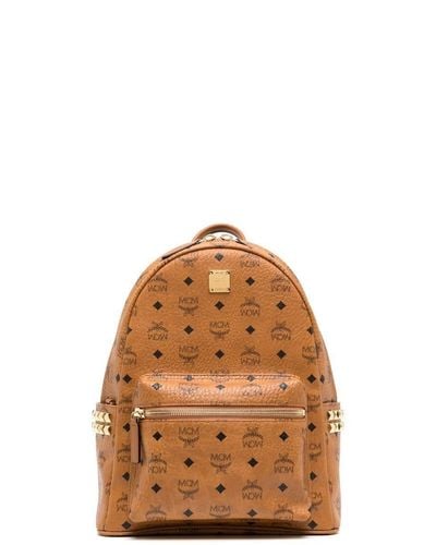 MCM Small Stark Stud Embellished Backpack - Brown