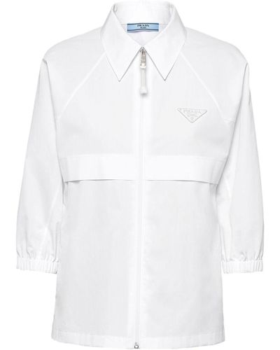 Prada Zip-up Poplin Shirt - White