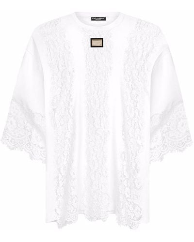 Dolce & Gabbana Camiseta de manga corta con encaje - Blanco