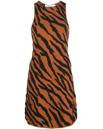 Proenza Schouler Vestido corto con motivo de tigre - Marrón