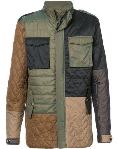 Mostly Heard Rarely Seen Colour Block Multi-pattern Coat - Green