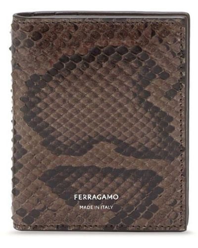 Ferragamo Bi-fold Snakeskin-effect Cardholder - Brown