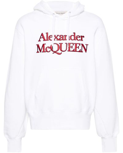 Alexander McQueen Logo-embroidered Cotton Hoodie - White