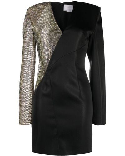 Genny Asymmetric Rhinestone-embellished Dress - Black