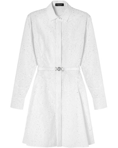 Versace Baroque Shirtdress In Broderie Anglaise - White