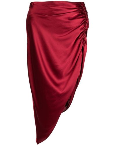 Michelle Mason Asymmetric Ruched Silk Skirt - Red