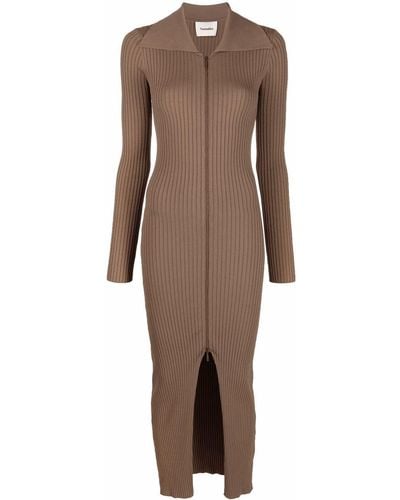 Nanushka Ribbed-knit Cotton Zip-up Dress - Brown