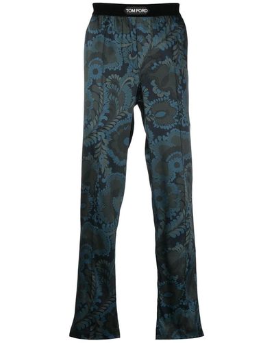Tom Ford Pantalones de pijama con estampado floral - Azul