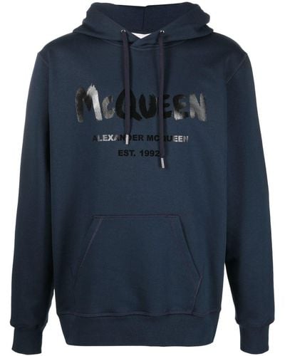 Alexander McQueen Sweat à logo imprimé - Bleu