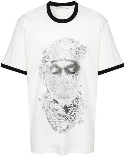 ih nom uh nit Mask Roses-print T-shirt - White