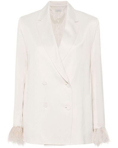 Antonelli Feather-cuffs Double-breasted Blazer - ホワイト