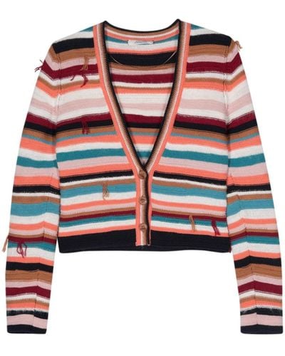 Dorothee Schumacher Distressed-finish Striped Cardigan - Red
