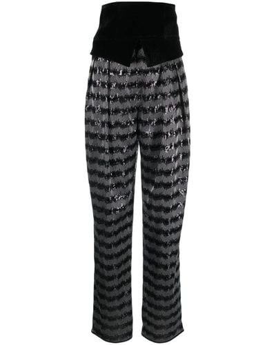 Emporio Armani Striped Sequinned Tailored Pants - Black