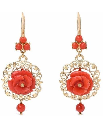 Dolce & Gabbana 18kt Yellow Gold Rose Coral Earrings - Metallic
