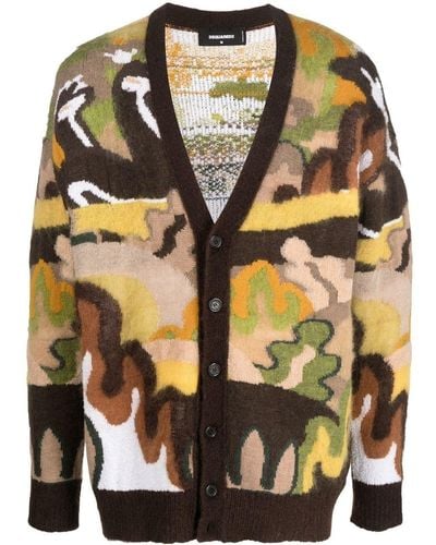 DSquared² Gouache Graphic-print Knit Cardigan - Brown