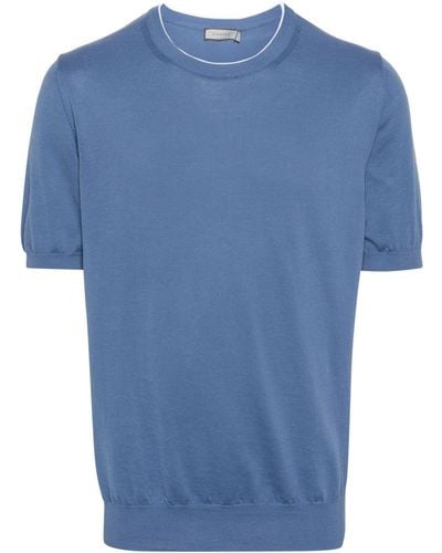 Canali Fijngebreid T-shirt - Blauw