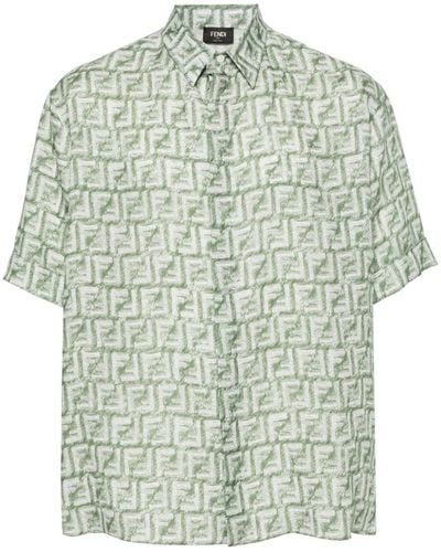 Fendi Ff-Motif Linen Shirt - Green
