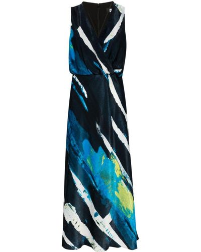 DKNY Abstract-print Satin Midi Dress - Blue