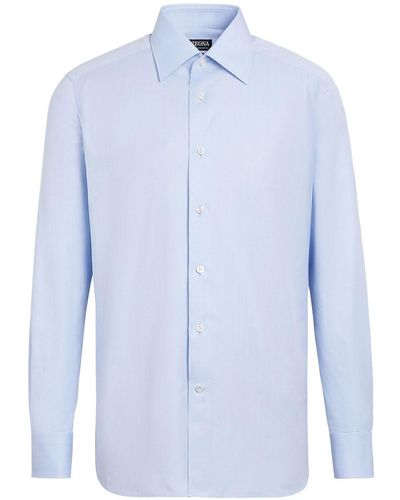 Zegna Overhemd Met Puntkraag - Blauw