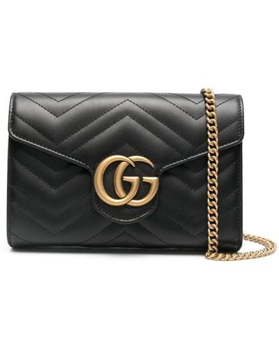 Gucci Mini sac porté épaule à motif GG Marmont - Noir