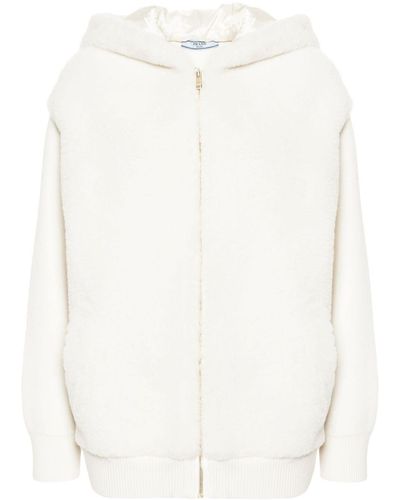 Prada Shearling Panelled Hooded Jacket - White