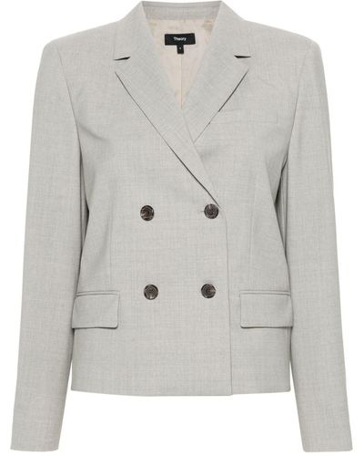 Theory Double-Breasted Wool Jacket - Grey