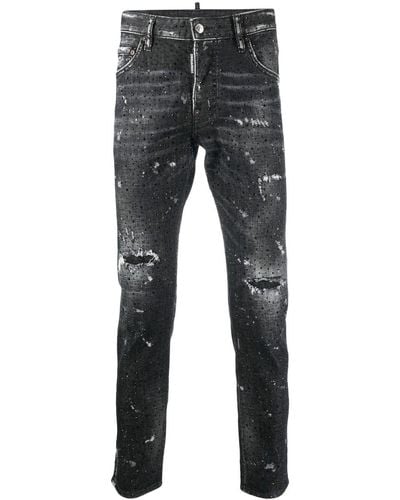 DSquared² Skater Skinny-Jeans mit Strass - Grau