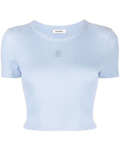 Sandro Cropped-T-Shirt mit Logo - Blau