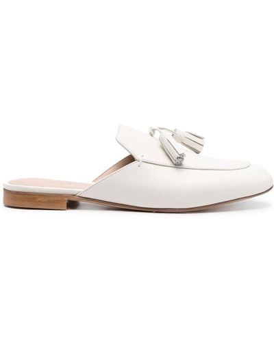 SCAROSSO Tassel-detailed Leather Mules - White