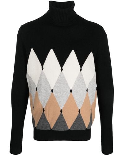 Ballantyne Cashmere Argyle Intarsia-knit Sweater - Black