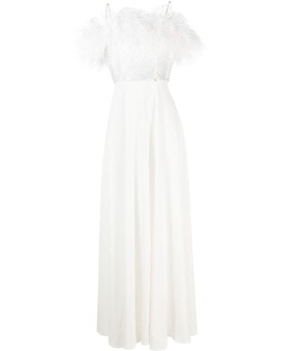 Nissa Vestido de fiesta con ribete de plumas - Blanco