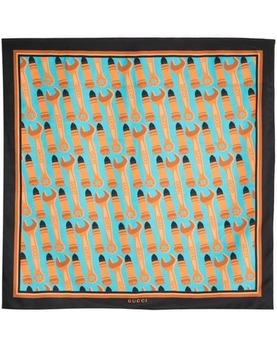Gucci All-over Graphic-print Foulard - Blue
