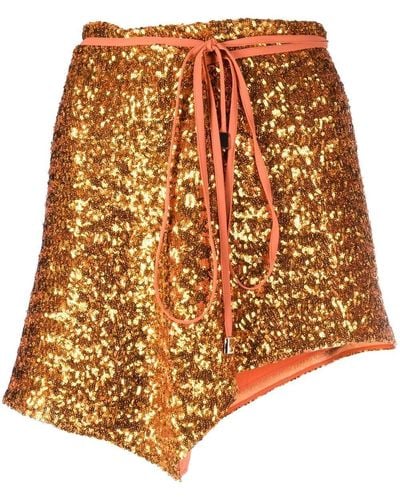 The Attico Asymmetric Sequined Miniskirt - Brown