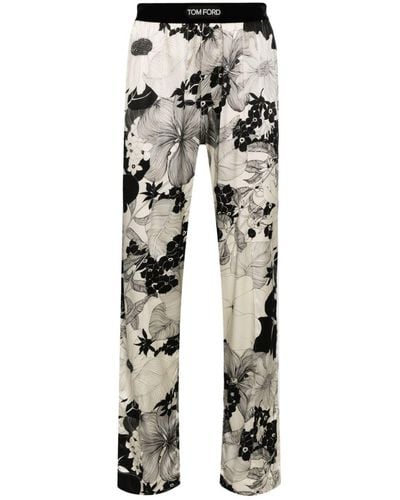 Tom Ford Botanical-print Silk-blend Pyjama Trousers - Grey