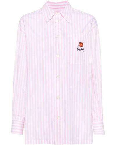KENZO Camicia Oversize A Righe Ricamata - Pink