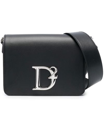 DSquared² Sac à bandoulière en cuir à plaque logo - Noir