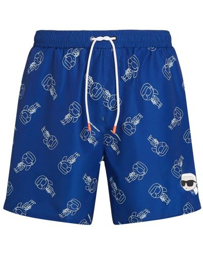 Karl Lagerfeld Ikonik Logo-print Swim Shorts - Blue