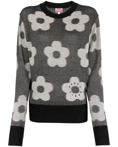 KENZO Flower Spot-jacquard Cotton Sweater - Grey