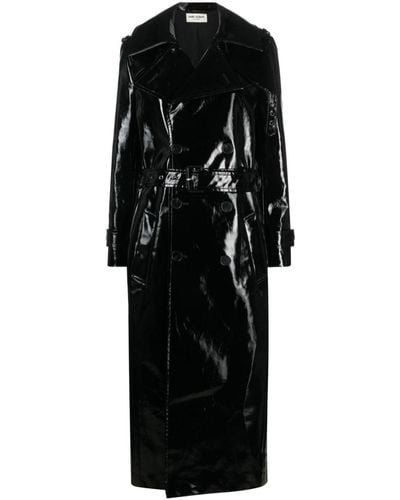 Saint Laurent Patent Double-Breasted Coat - Black