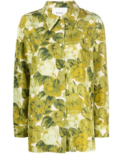 Rohe Floral-print Silk Shirt - Yellow