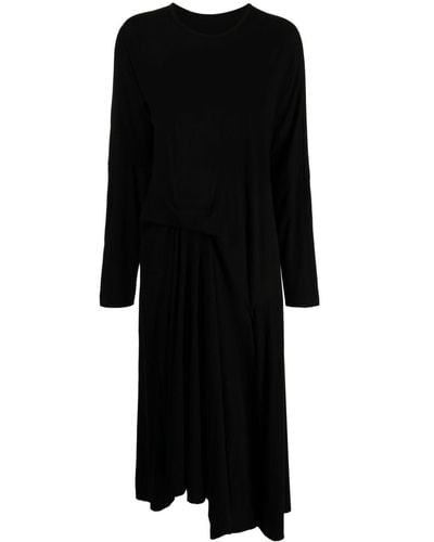 Yohji Yamamoto Draped Long-sleeve Maxi Dress - Black