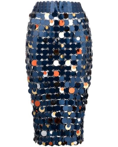 Rabanne Midi Pencil Skirt In Sequin Knit - Blue