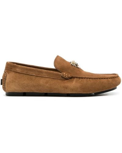 Versace La Medusa Suede Loafers - Brown