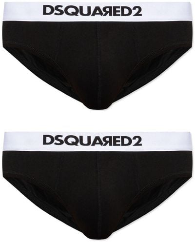 DSquared² Logo-waistband Stretch-cotton Briefs (pack Of Two) - Black