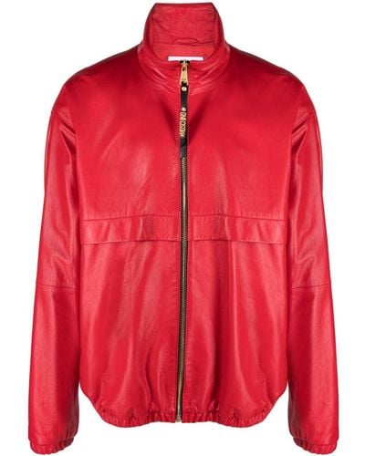 Moschino Logo-plaque Leather Bomber Jacket - Red