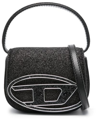 DIESEL 1dr Logo-plaque Glitter-detail Mini Bag - Black