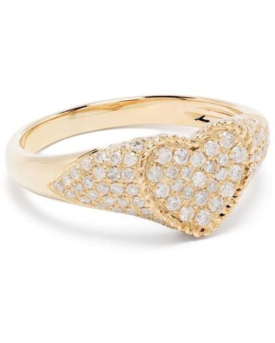 Yvonne Léon 9kt Yellow Gold Baby Chevalier Coeur Diamond Signet Ring - Natural