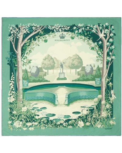 Burberry Highgrove-print Silk Scarf - Green