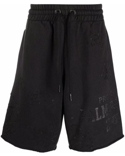 Palm Angels Glitter Logo Distressed Shorts - Black