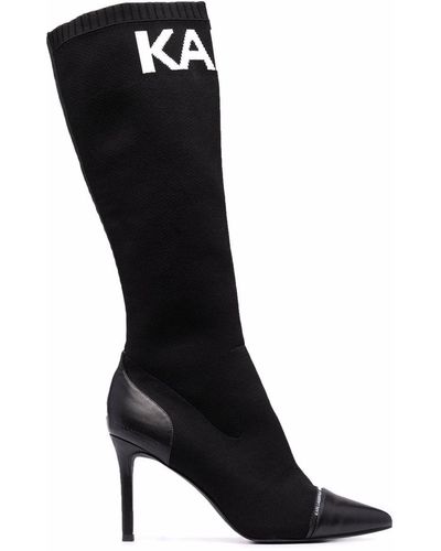 Karl Lagerfeld インターシャ ロングブーツ - ブラック